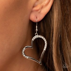 Silver Heart Earrings with Rhinstones